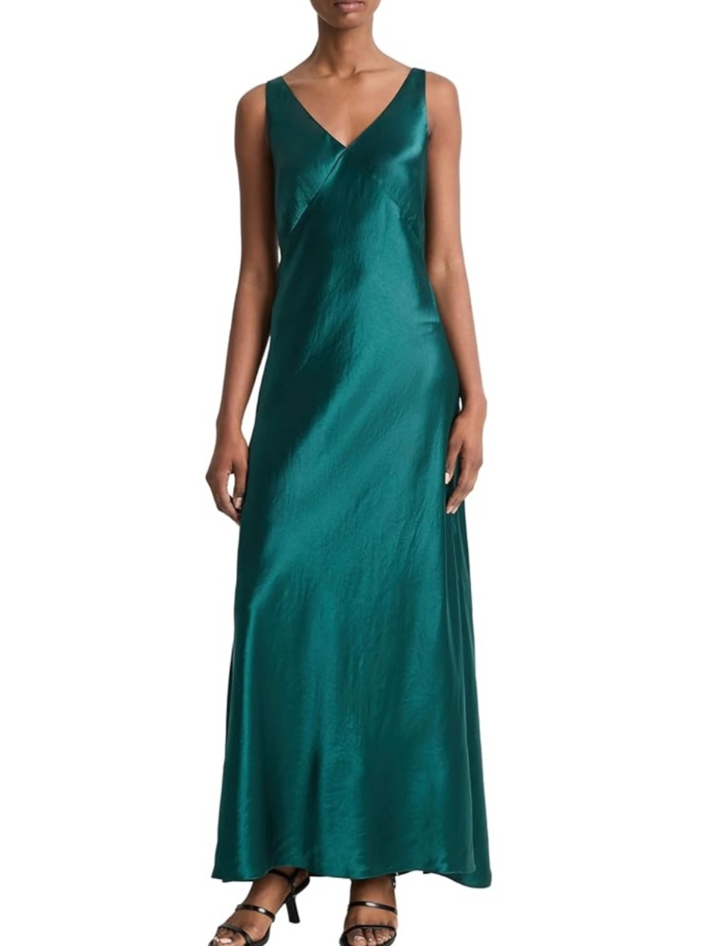 Vince V-Neck Maxi Slip Dress in Jade, M